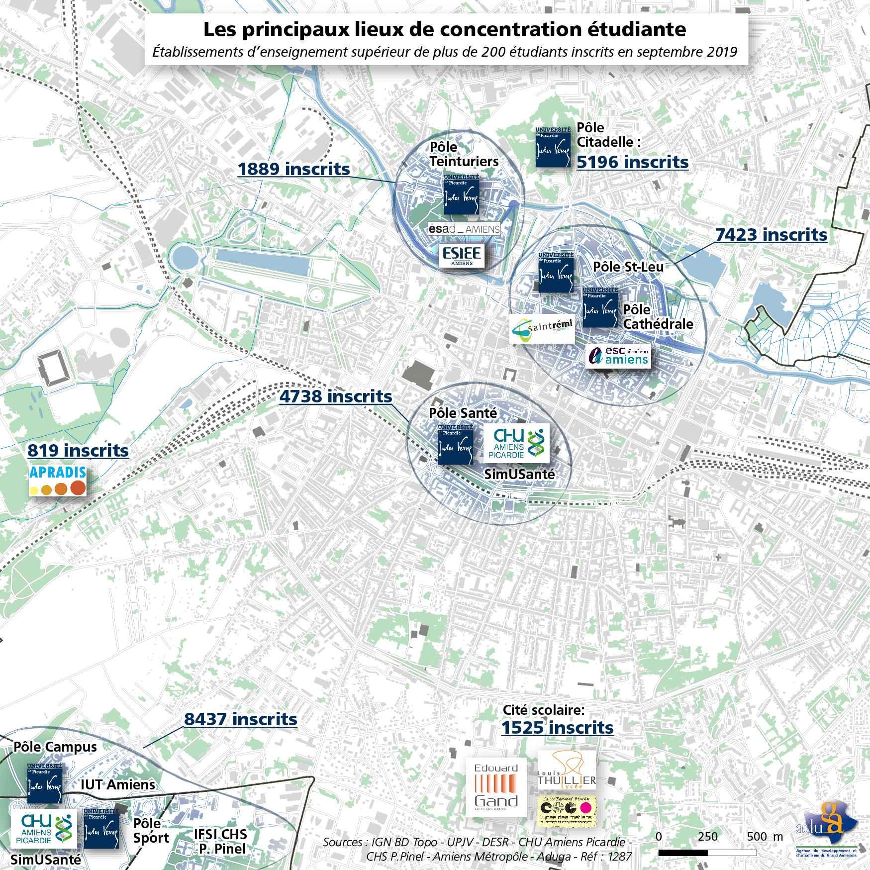 La carte du mois: Les principaux lieux de concentration étudiante d'Amiens